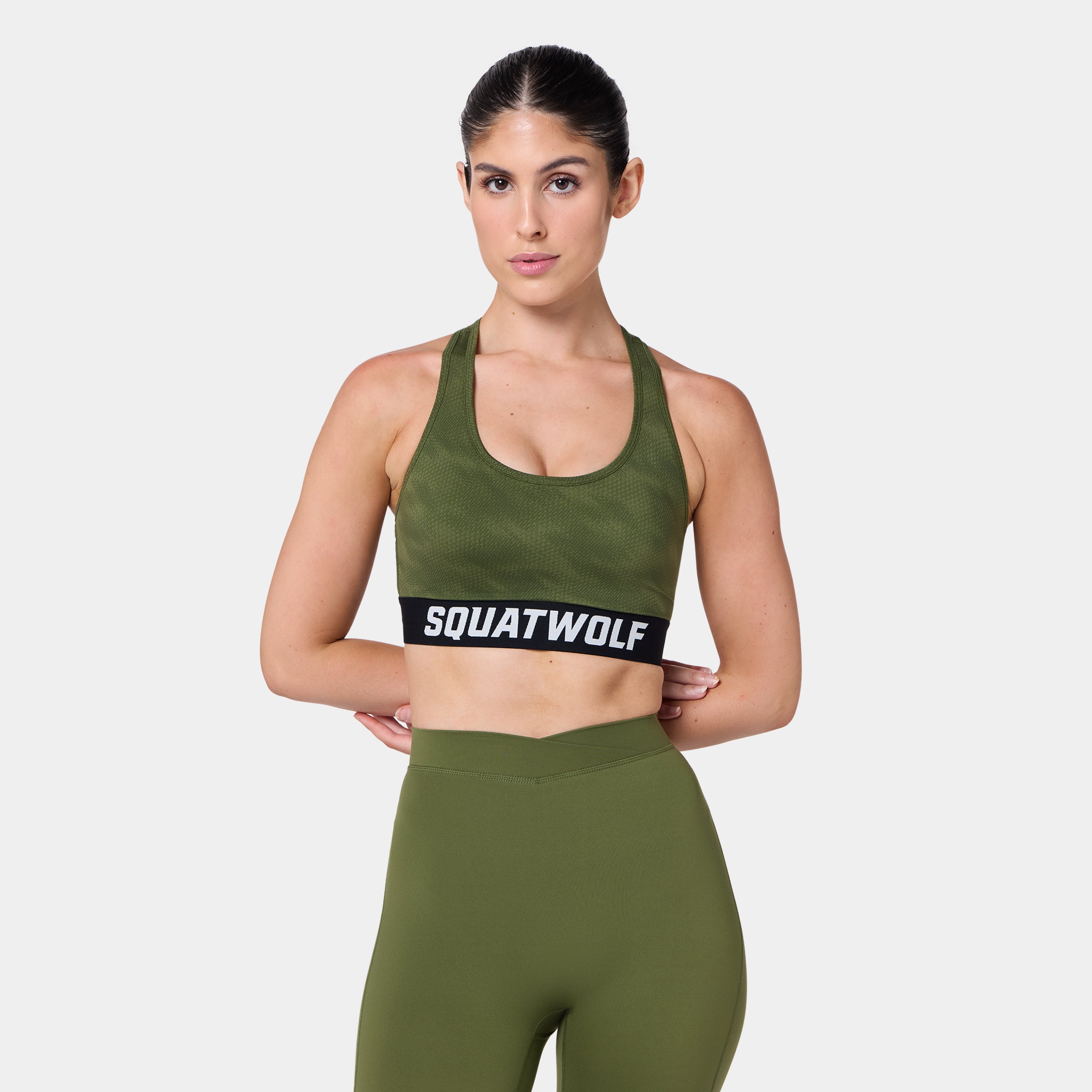 Wordmark Racer Back Bra - Cypress Sandstorm Print